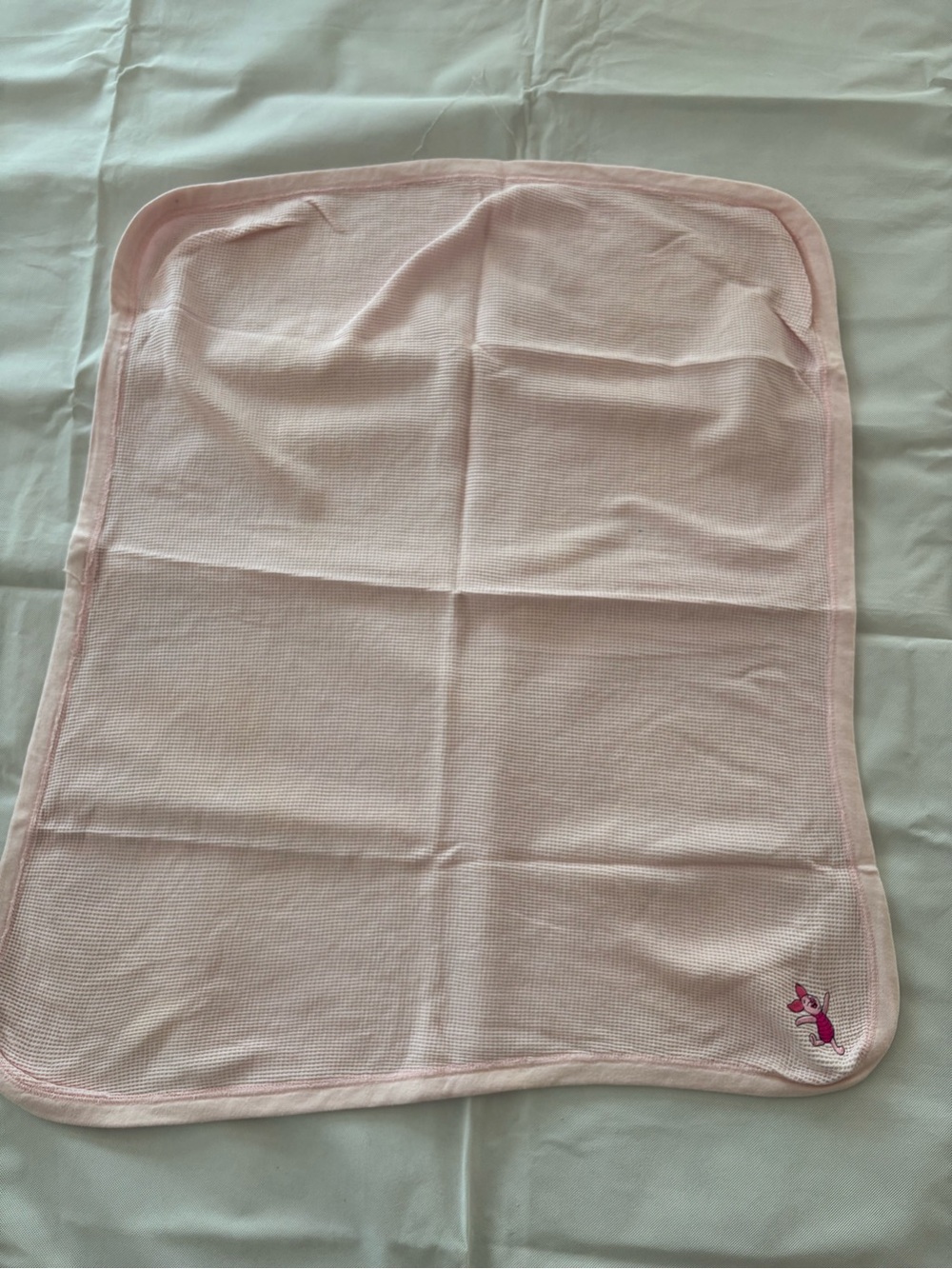 Light Pink Baby Blanket with Embroidered Character Waffle Cotton